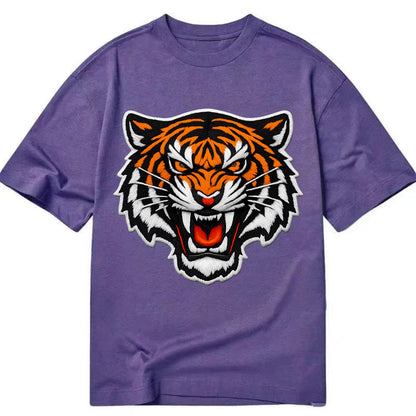 TIGER STRIPES FACE - fierce tiger face in orange, black and white , predator power - Classic T-shirt - Purple