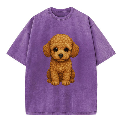 Baby Poodle Puppy - curly fluffy coat, intelligent eyes, elegant snout, - Vintage T-shirt - Purple