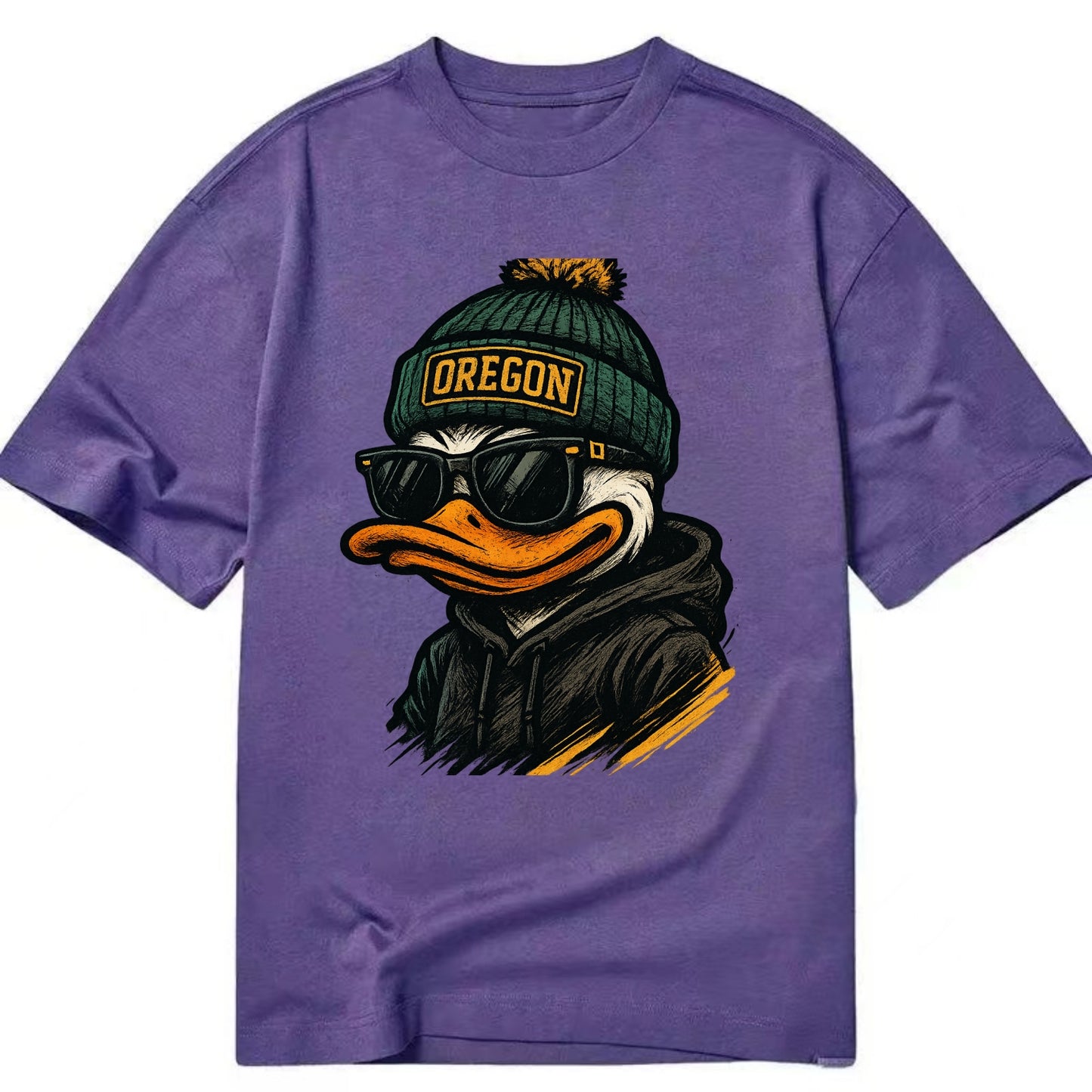 Eugene Duck wearing Oregon beanie with O patch - Classic T-shirt - Purple