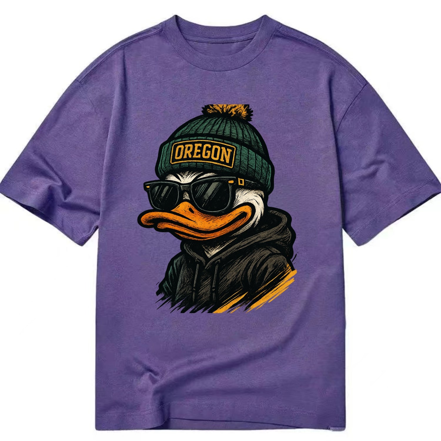 Eugene Duck wearing Oregon beanie with O patch - Classic T-shirt - Purple