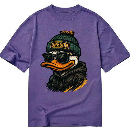 Eugene Duck wearing Oregon beanie with O patch - Classic T-shirt - Purple