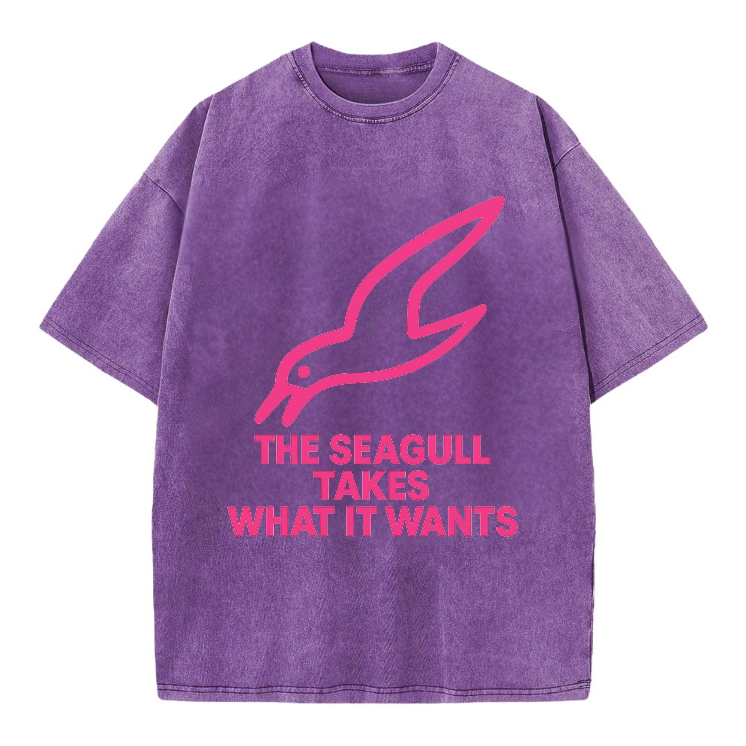 THE SEAGULL TAKES WHAT IT WANTS | Aggressive seagull diving down - Vintage T-shirt - Purple