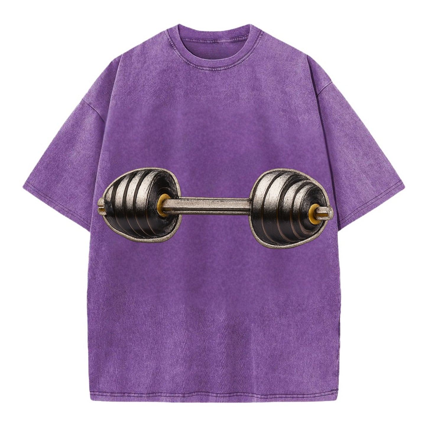 Embroidered patch design - WEIGHTLIFTING BARBELL - heavy barbell with plates in - Vintage T-shirt - Purple