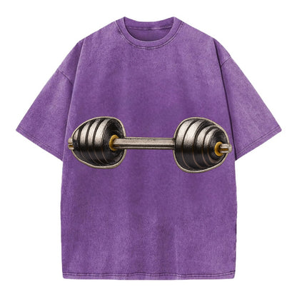 Embroidered patch design - WEIGHTLIFTING BARBELL - heavy barbell with plates in - Vintage T-shirt - Purple