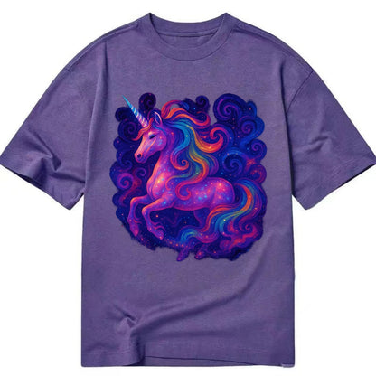 Magical unicorn with flowing rainbow gradient mane, iridescent horn with spiral - Classic T-shirt - Purple