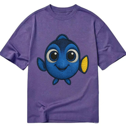 Baby Blue Tang - bright blue with yellow tail, big eyes, front-facing, Dory-style - Classic T-shirt - Purple