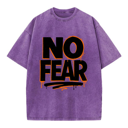 Bold typography design - "NO FEAR" - courage, bravery - Vintage T-shirt - Purple