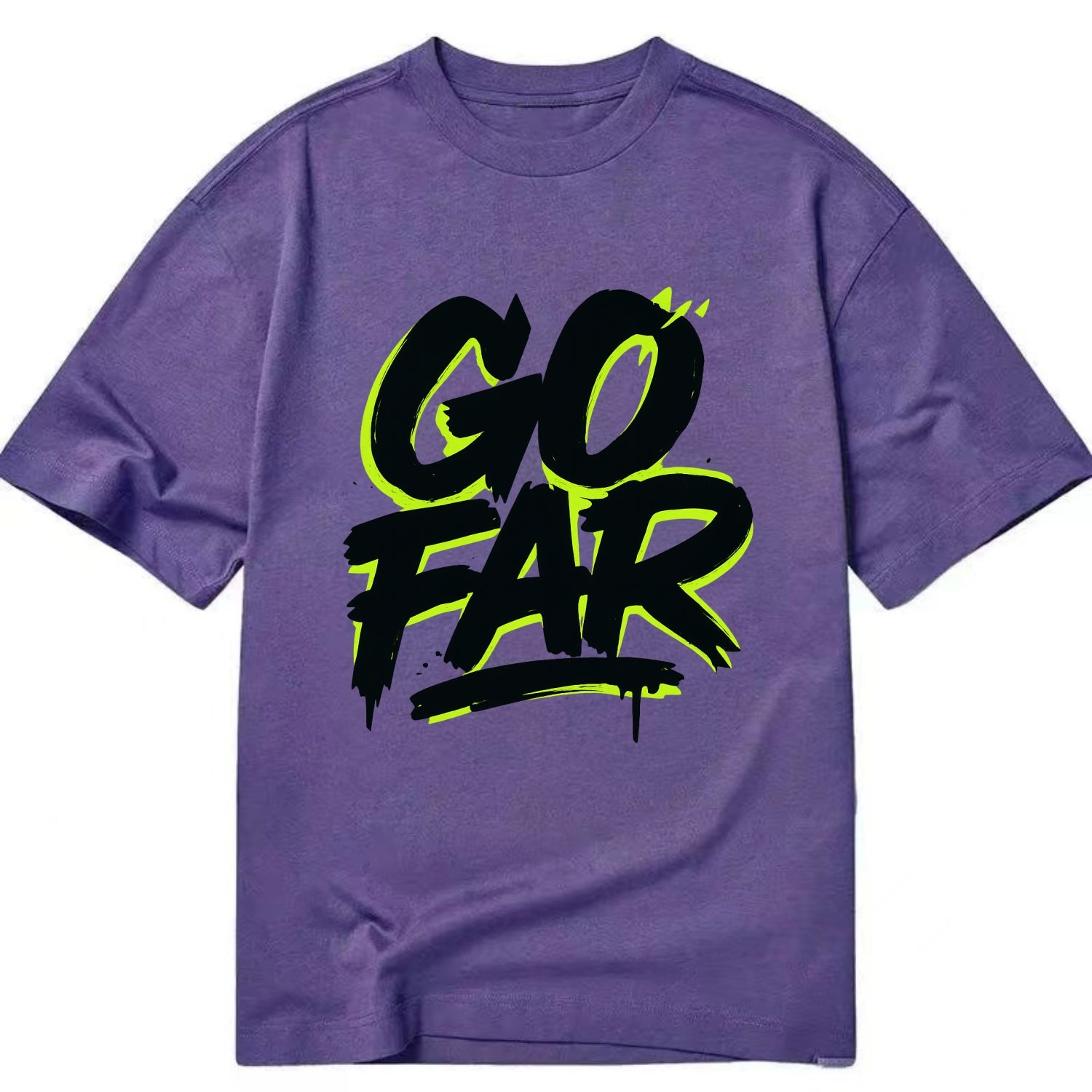 Bold typography design - "GO FAR" - distance goals, pushing limits - Classic T-shirt - Purple