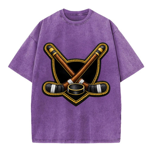 HOCKEY CROSSED STICKS - ice hockey sticks with puck in - Vintage T-shirt