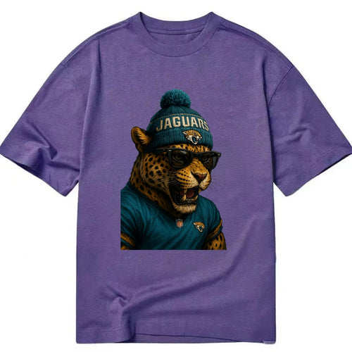 Jacksonville Jaguar wearing Jaguars teal and gold beanie with pom pom and - Classic T-shirt