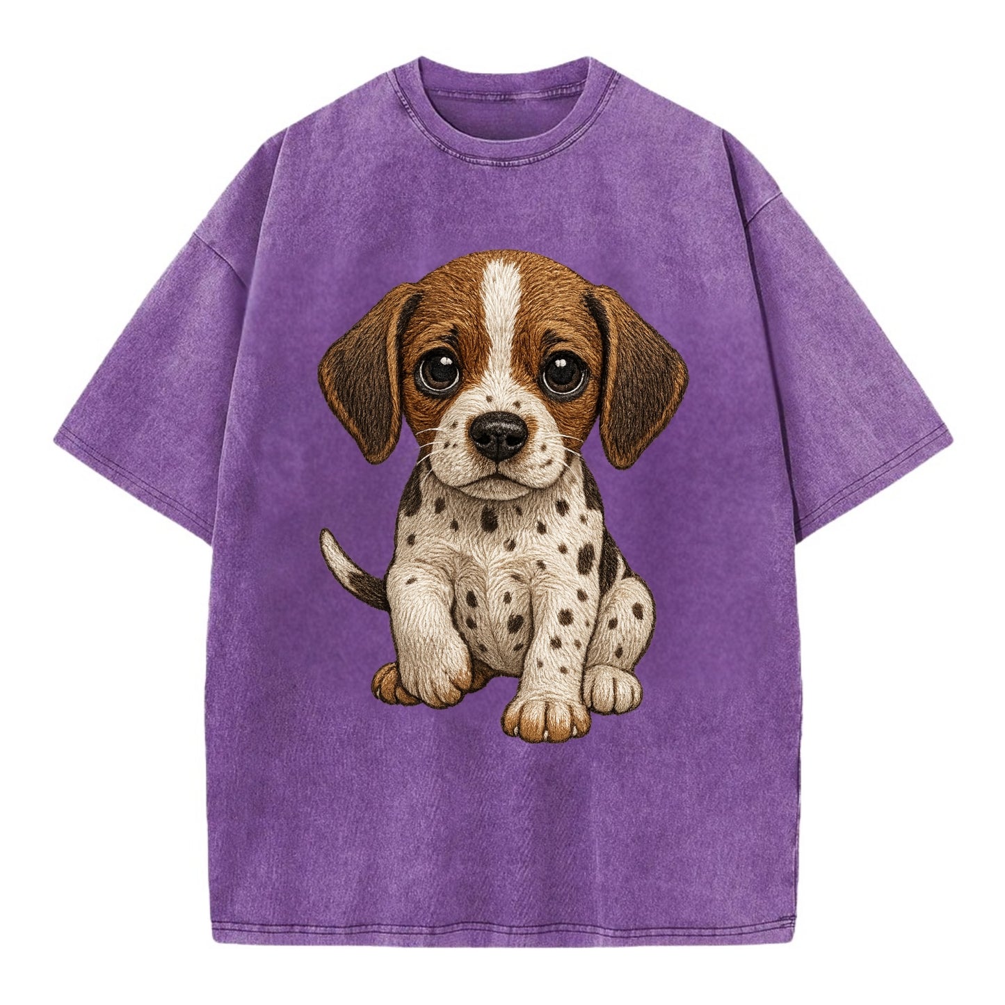 Baby Pointer Puppy - spotted coat, noble stance, alert eyes, front-facing, - Vintage T-shirt - Purple