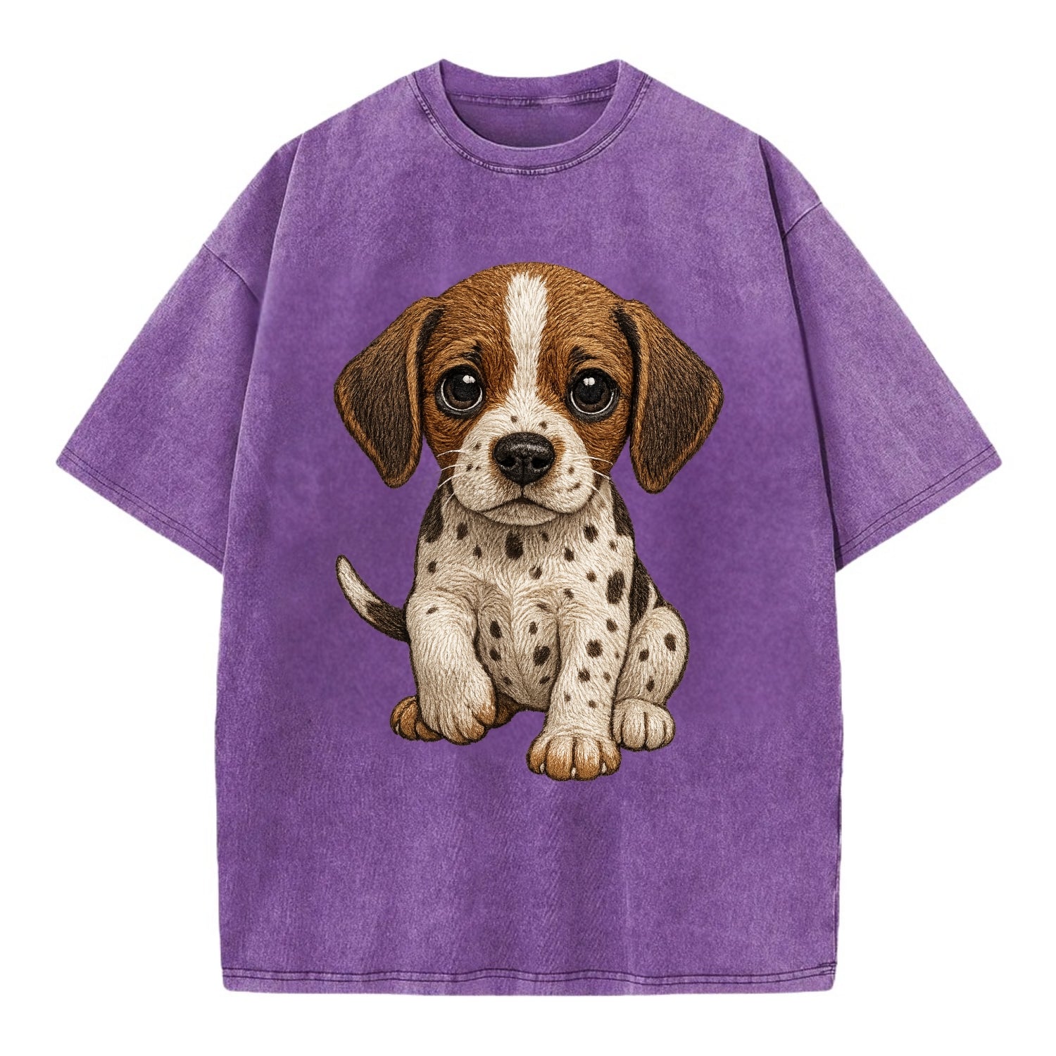 Baby Pointer Puppy - spotted coat, noble stance, alert eyes, front-facing, - Vintage T-shirt - Purple