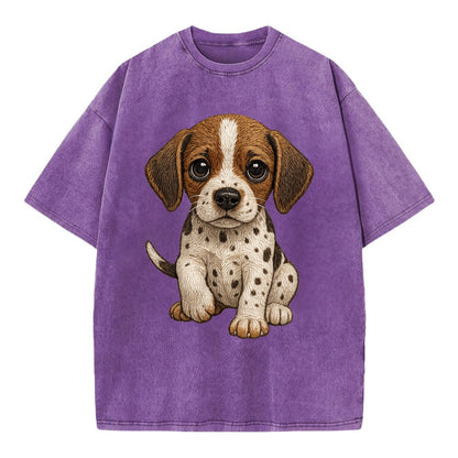 Baby Pointer Puppy - spotted coat, noble stance, alert eyes, front-facing, - Vintage T-shirt - Purple