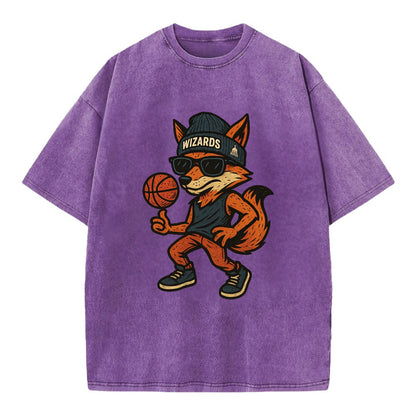 Washington Fox wearing Wizards beanie with capitol patch and wayfarer sunglasses - Vintage T-shirt - Purple
