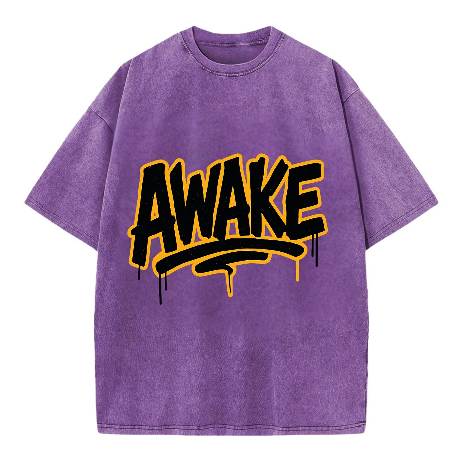 Bold typography design - "AWAKE" - conscious, aware, alert - Vintage T-shirt - Purple