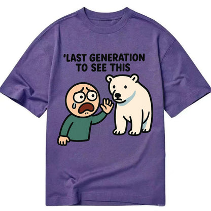 Person waving goodbye to polar bear - "Last generation to see this" - extinction - Classic T-shirt - Purple