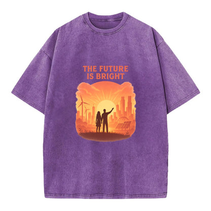 Sunrise over thriving sustainable city - "The Future is Bright" - optimistic - Vintage T-shirt - Purple