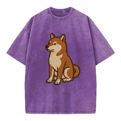 Shiba Inu - Red sesame embroidered sitti Vintage T-shirt - Purple