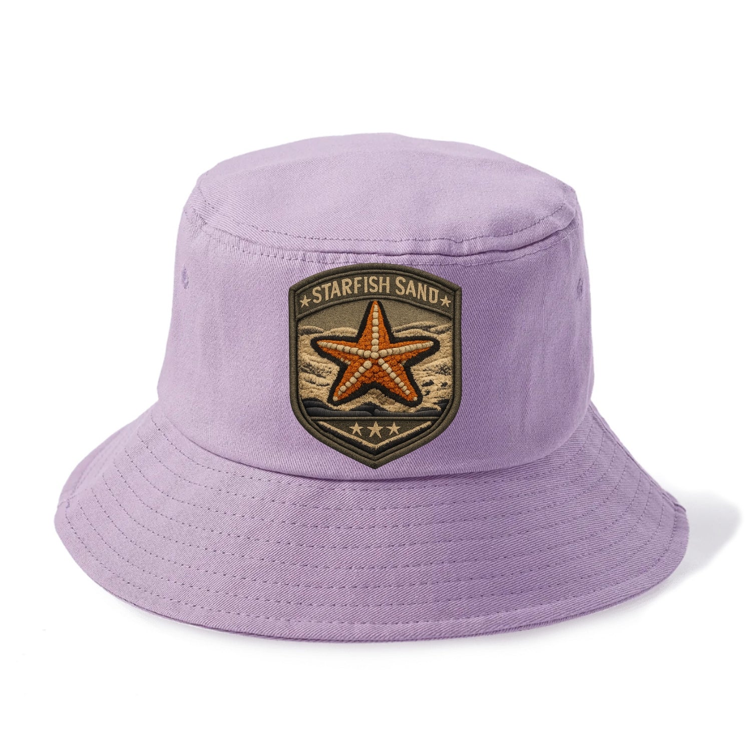 STARFISH SAND - sea star in orange and tan , beachcomber - Bucket Hat - Purple