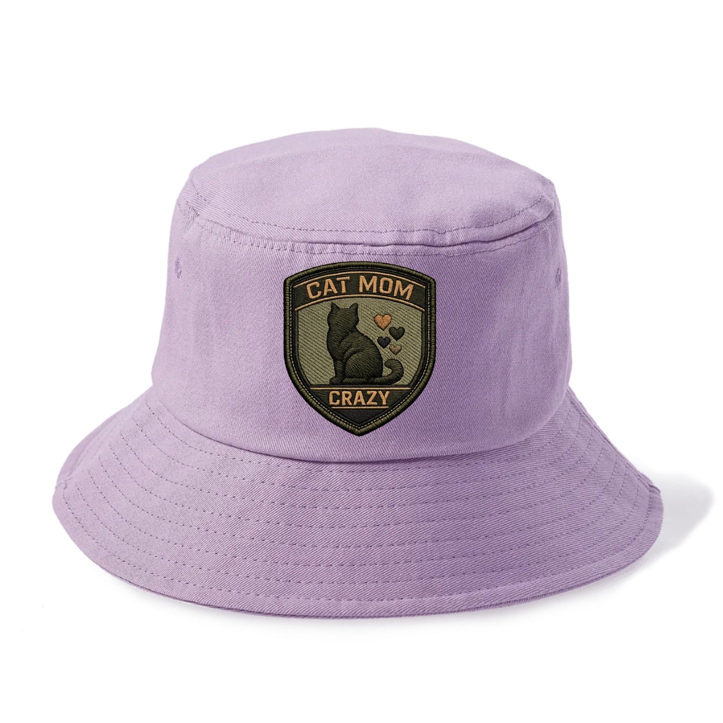CAT MOM CRAZY - cat silhouette with hearts in purple , cat lady - Bucket Hat - Purple