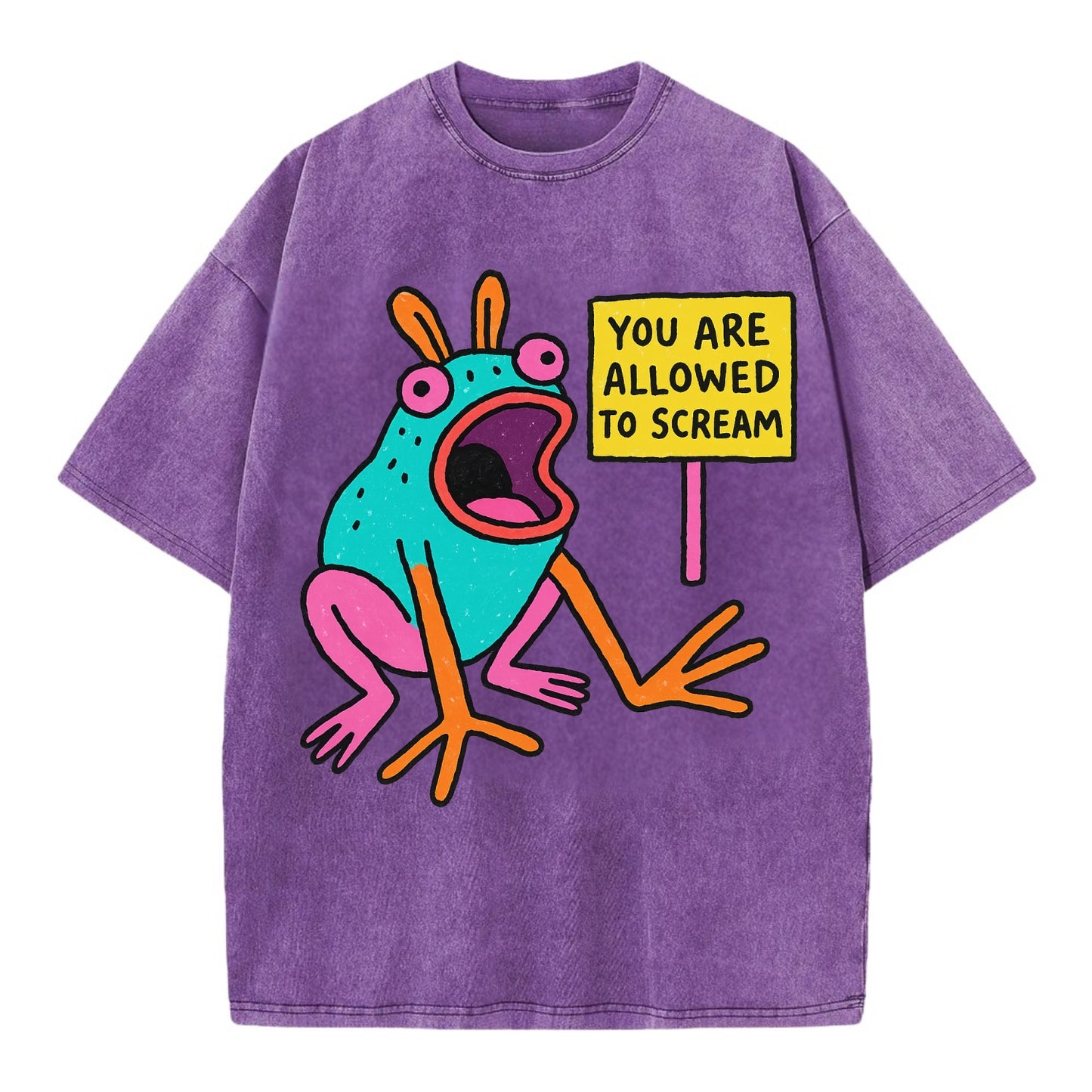 YOU ARE ALLOWED TO SCREAM | Open-mouthed frog mid-scream - Vintage T-shirt - Purple
