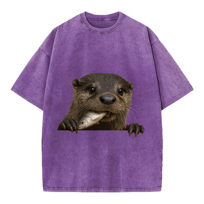 River Otter  - Vintage T-shirt - Purple
