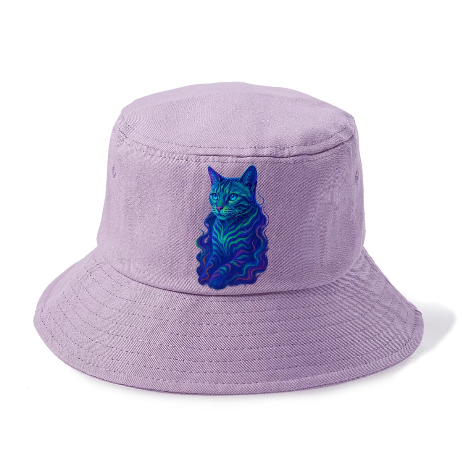 Exotic Bengal cat with aurora borealis colors flowing through its stripes, green and - Bucket Hat - Purple