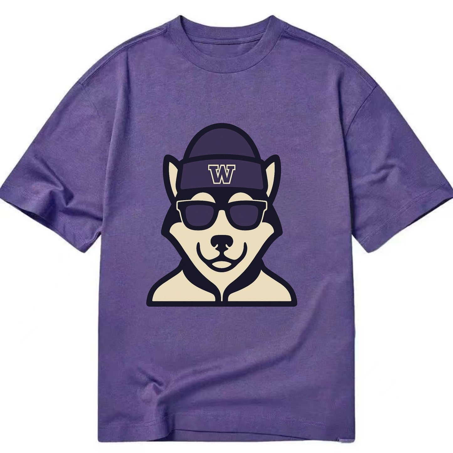 Seattle Husky wearing Washington beanie with W patch - Classic T-shirt - Purple