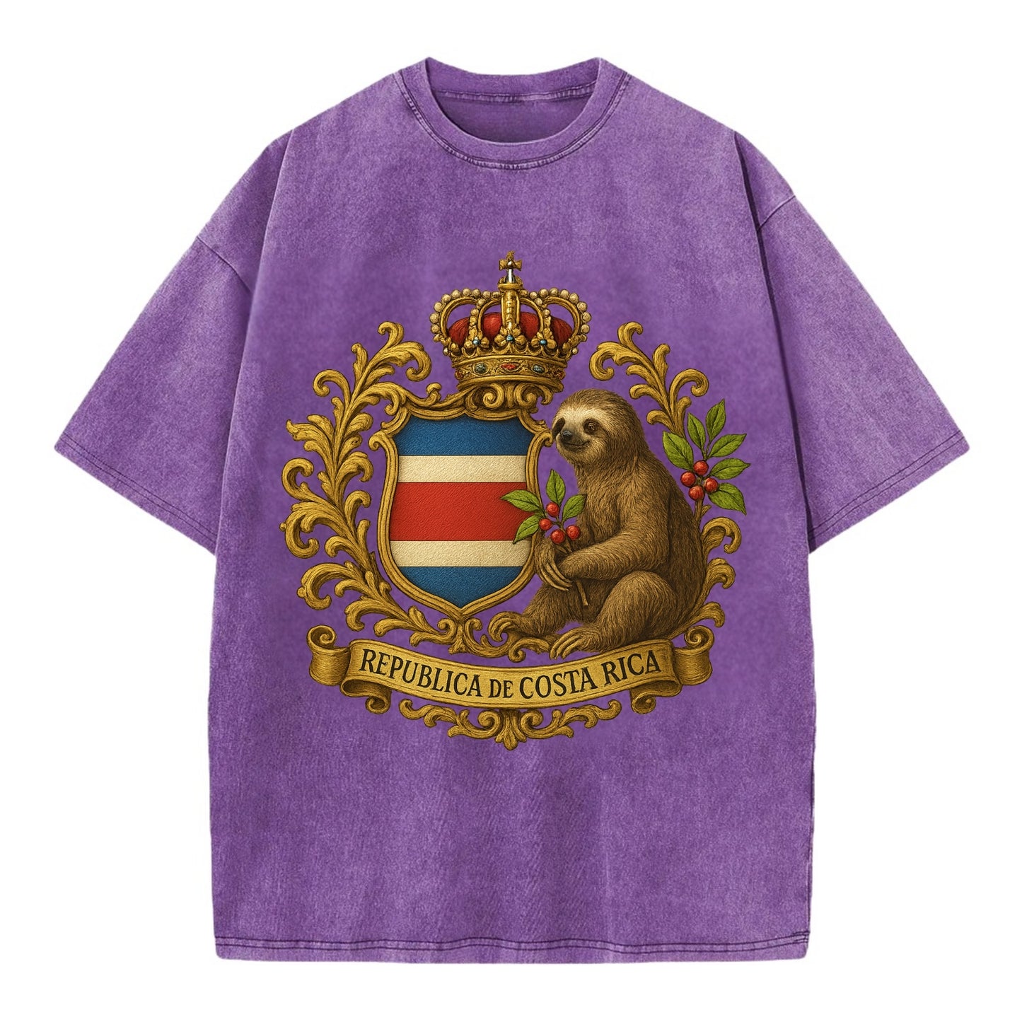 Costa Rica Sloth Emblem  - Vintage T-shirt - Purple