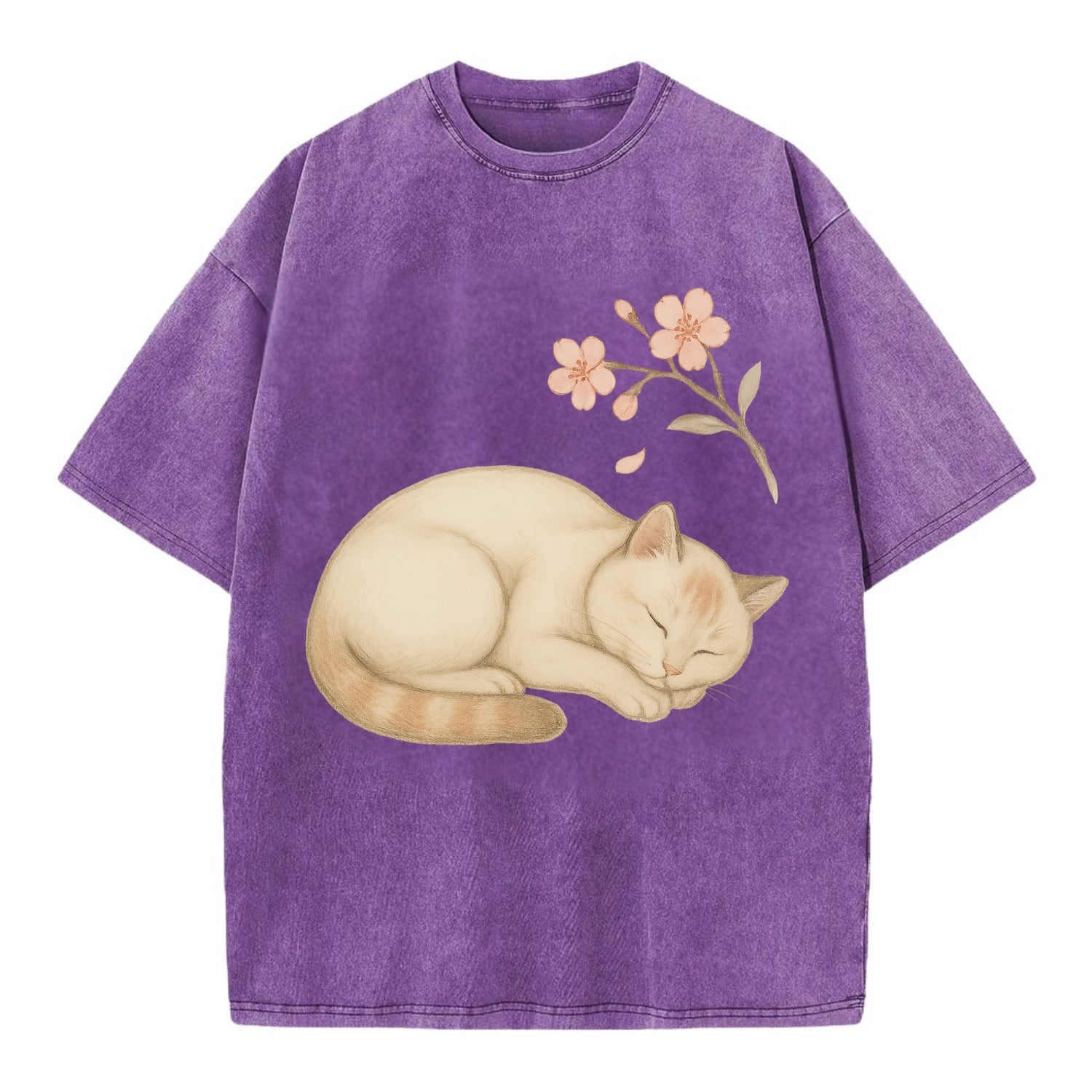 Zen Garden Cat  - Vintage T-shirt - Purple