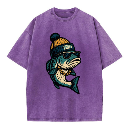 Erie Lake Trout wearing Erie beanie with - Vintage T-shirt - Purple