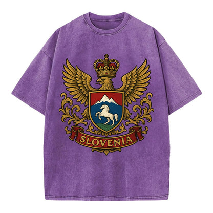 Slovenia Heritage Badge  - Vintage T-shirt - Purple