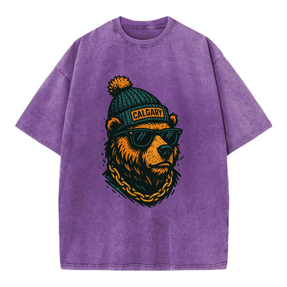 Calgary Grizzly Bear wearing Calgary bea - Vintage T-shirt - Purple