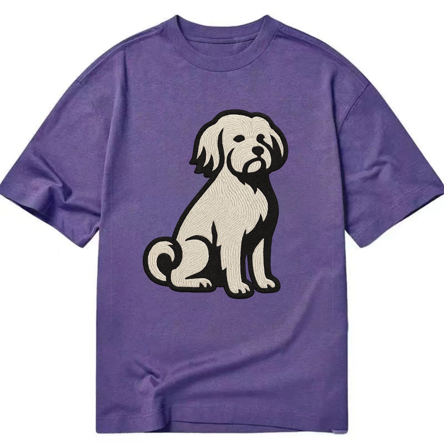 Löwchen - Little Lion Dog white embroide - Classic T-shirt - Purple