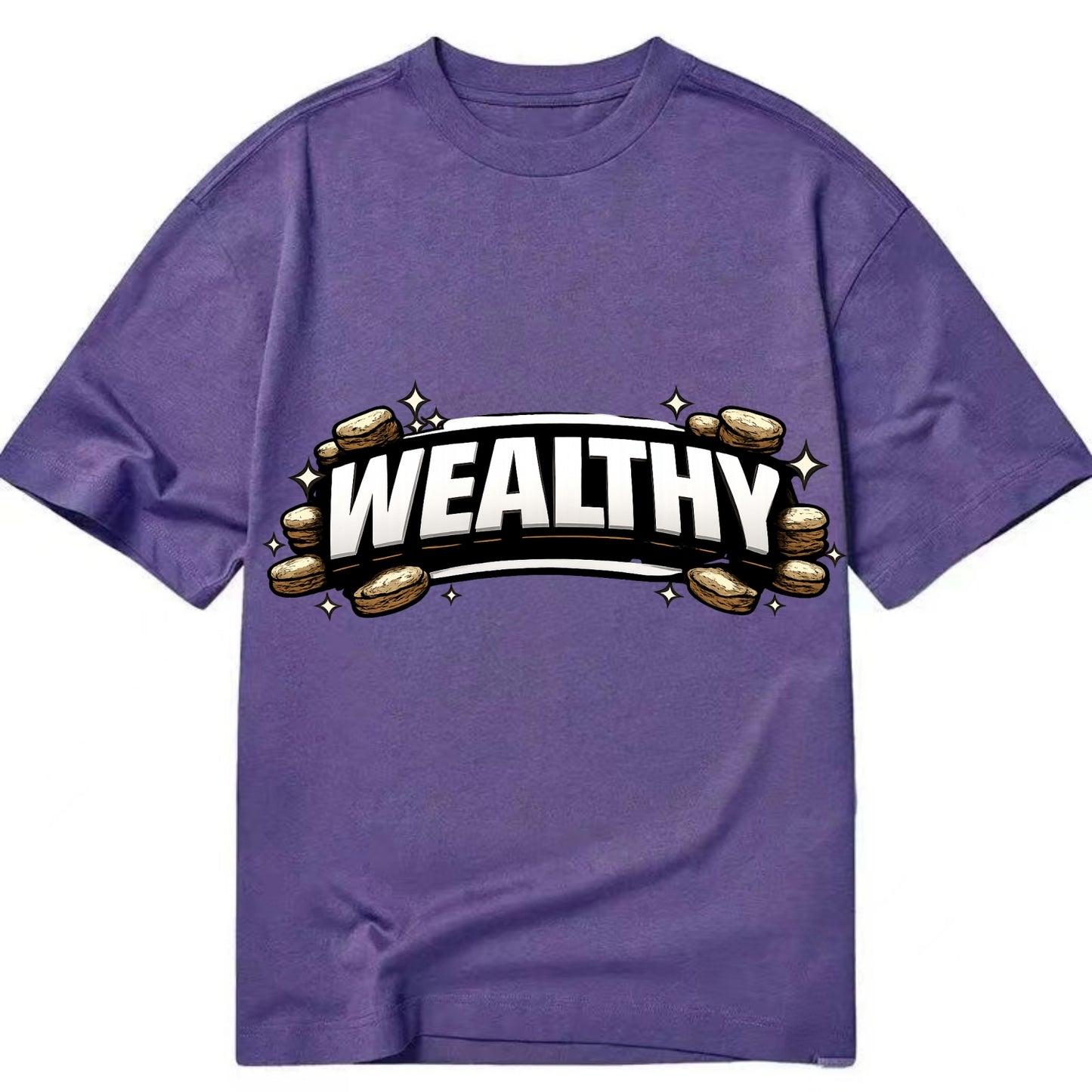 Bold typography design - "WEALTHY" - financial abundance, rich life - Classic T-shirt - Purple
