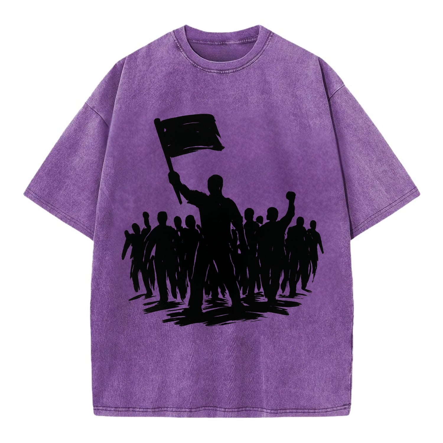 Crowd of protesters marching - solidarity movement ink painting - Vintage T-shirt - Purple