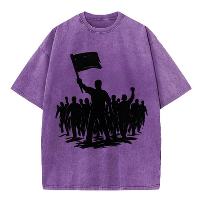 Crowd of protesters marching - solidarity movement ink painting - Vintage T-shirt - Purple