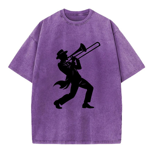 Trombone player jazz improvisation - Vintage T-shirt - Purple