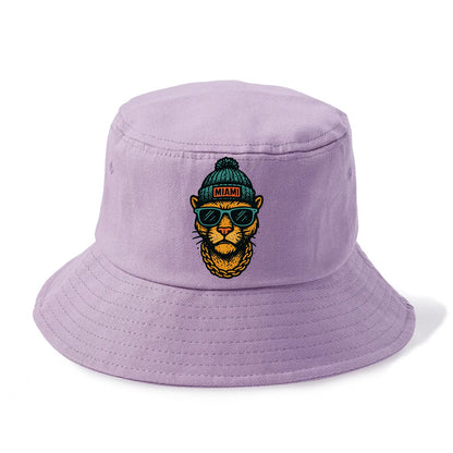 Florida Panther wearing Miami beanie with pom pom and wayfarer sunglasses - Bucket Hat - Purple