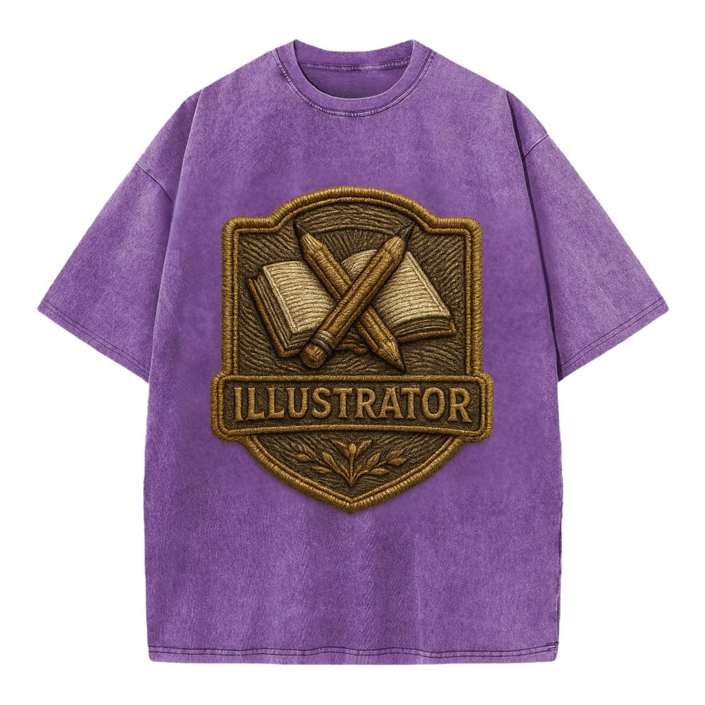 Pencils and sketchbook - illustrator badge - Vintage T-shirt - Purple