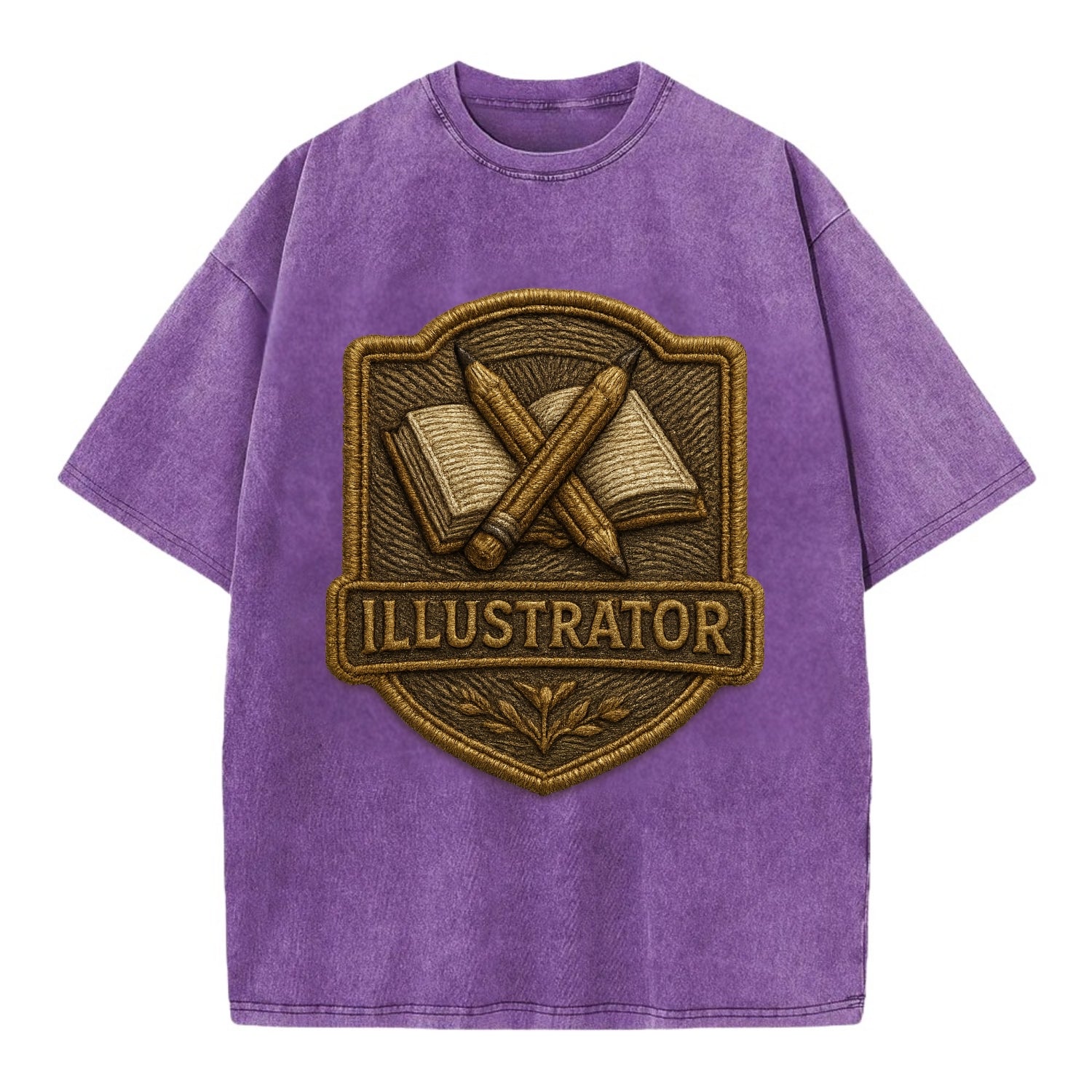 Pencils and sketchbook - illustrator badge - Vintage T-shirt - Purple