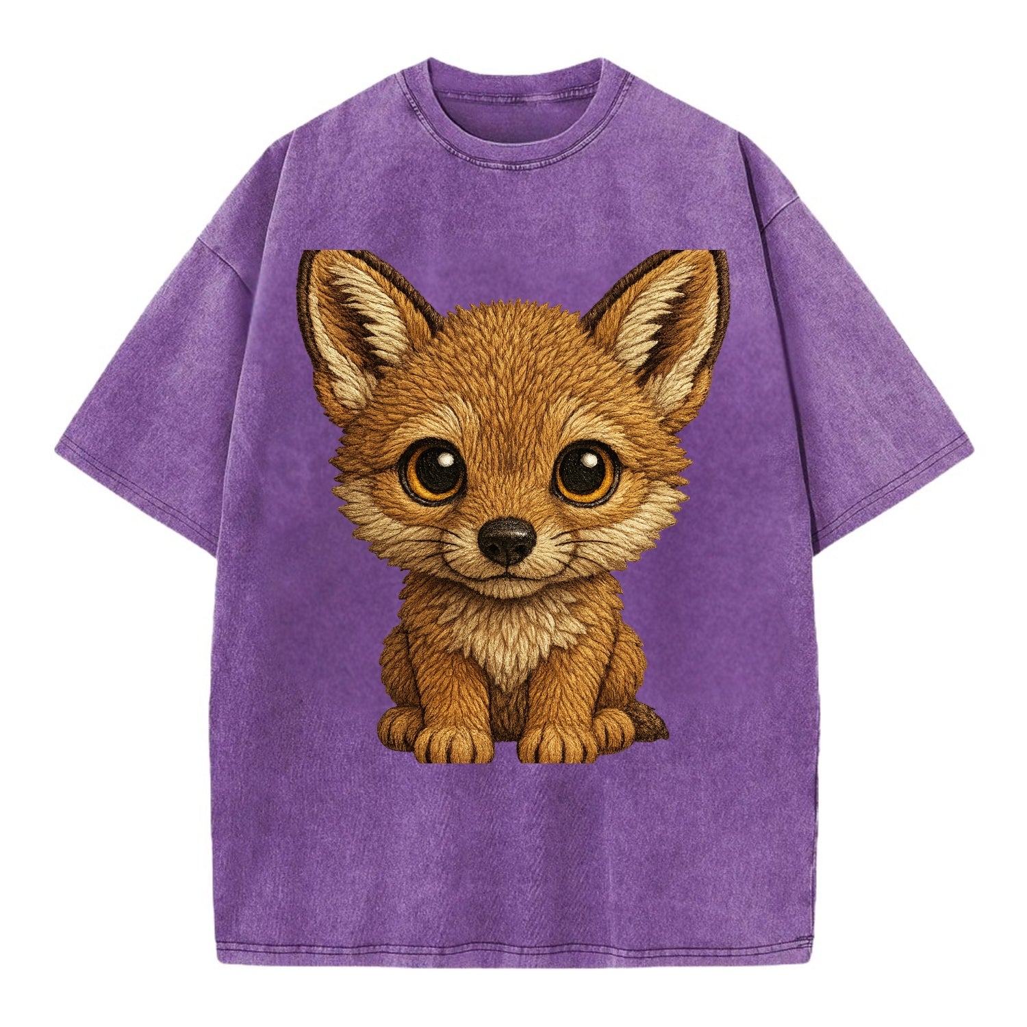 Baby Coyote Pup - tan fur, large ears, golden eyes, front-facing, clever baby - Vintage T-shirt - Purple