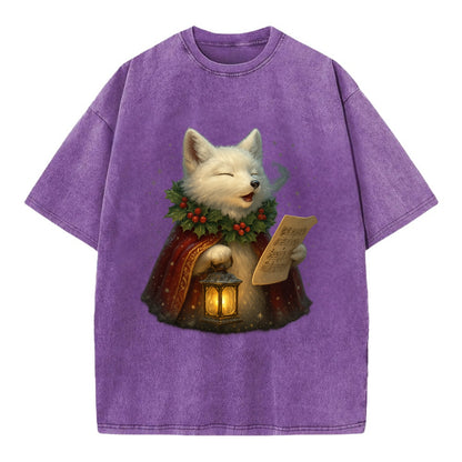 Snowbound Arctic Fox Caroler  - Vintage T-shirt - Purple