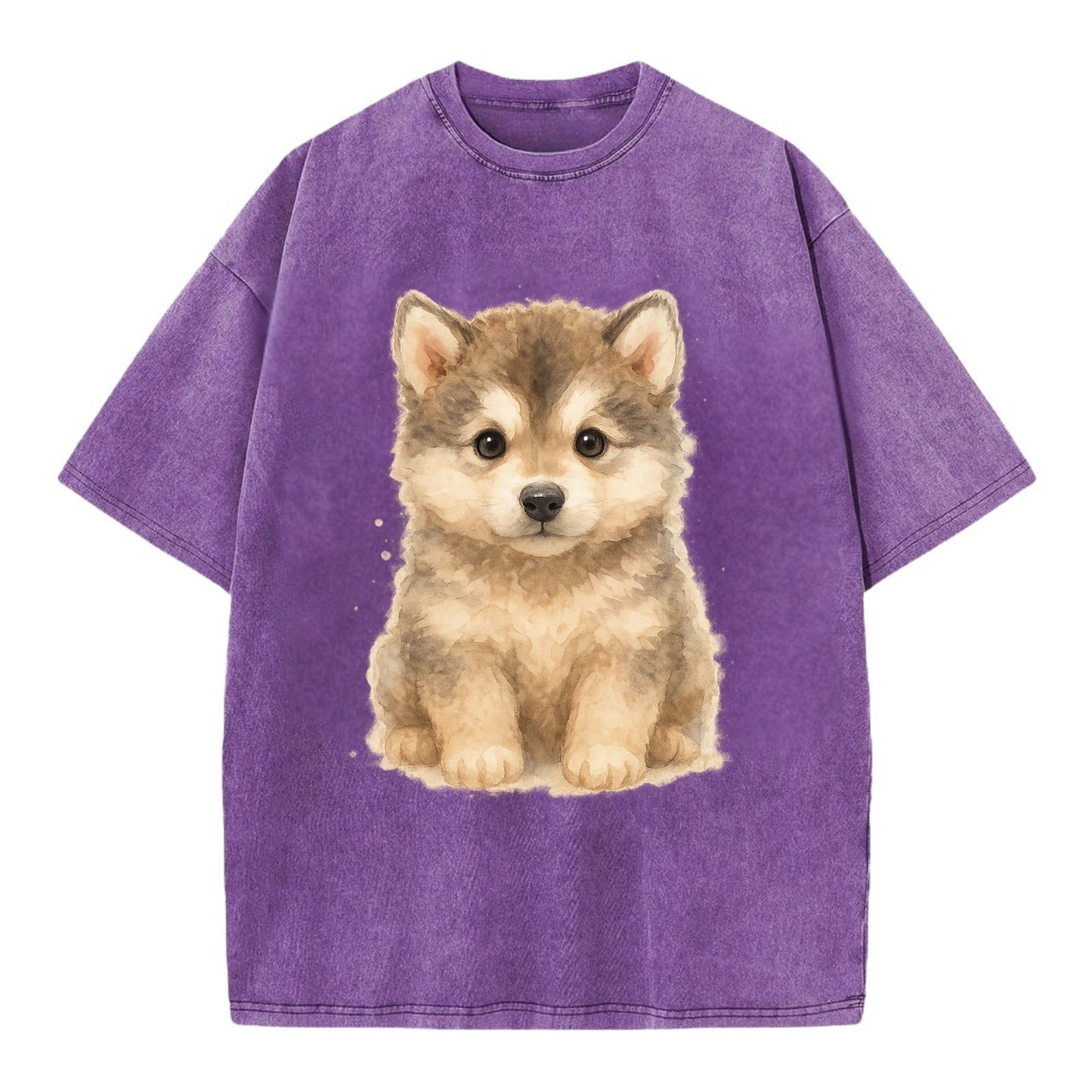 Baby Alaskan Malamute Puppy - wolf-like, fluffy coat, friendly eyes, - Vintage T-shirt - Purple