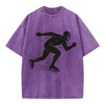 Speed skater in racing crouch - Vintage T-shirt - Purple