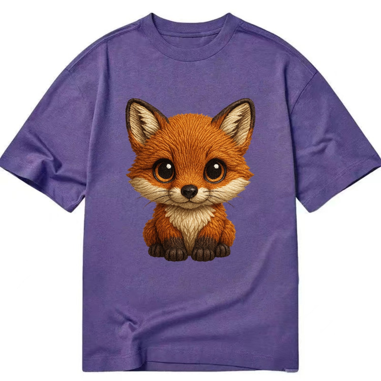 Baby Red Fox - russet fur, white chest, big amber eyes, perky ears, front-facing, - Classic T-shirt - Purple