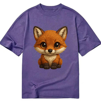 Baby Red Fox - russet fur, white chest, big amber eyes, perky ears, front-facing, - Classic T-shirt - Purple
