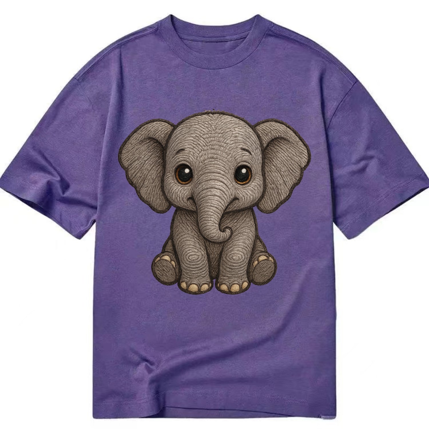 Baby Elephant - gray wrinkly, tiny trunk, large floppy ears, kind dark eyes, - Classic T-shirt - Purple