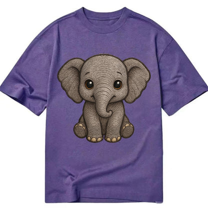 Baby Elephant - gray wrinkly, tiny trunk, large floppy ears, kind dark eyes, - Classic T-shirt - Purple