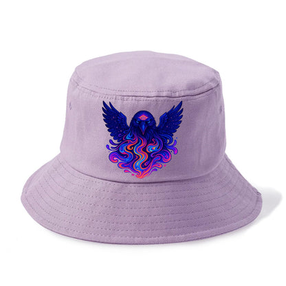 Mysterious raven with feathers showing future visions in neon colors, wings spread - Bucket Hat - Purple